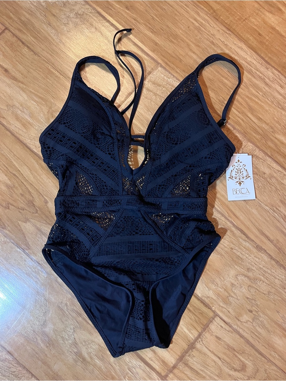 BECCA Black Crochet One-Piece Swimsuit